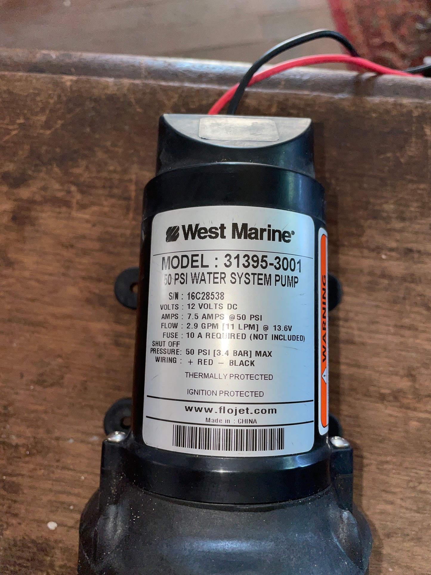 West Marine 50 PSI Water System Pump Model 31395-3001- UNTESTED