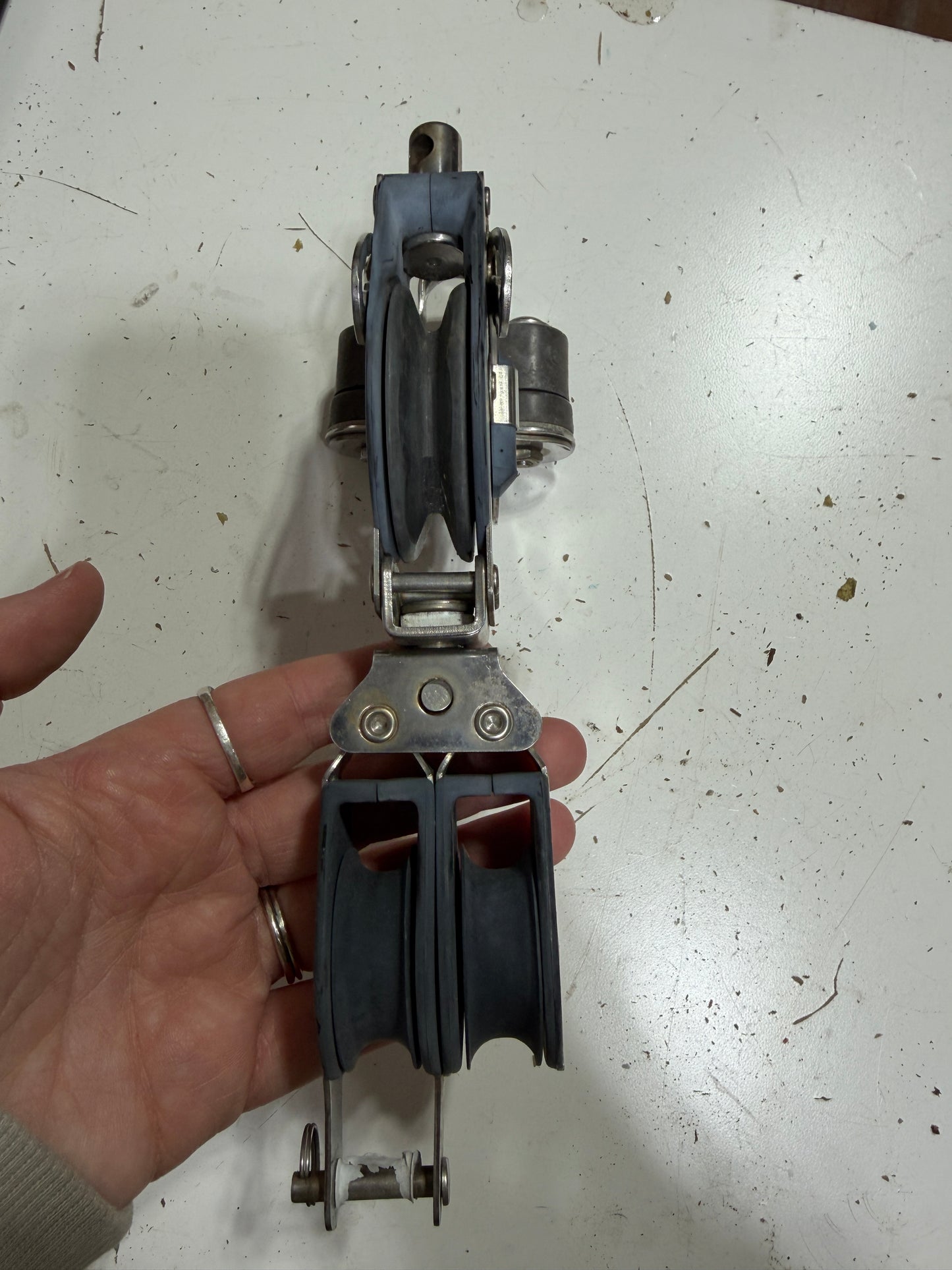Small Harken 2 1/8" Ratcheting Single Block & Cam Cleat With 1 1/2" Sheave Double Block - 3/8" Line