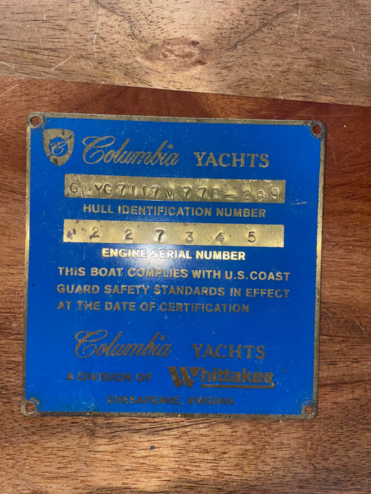 Columbia Yachts Builder Plate