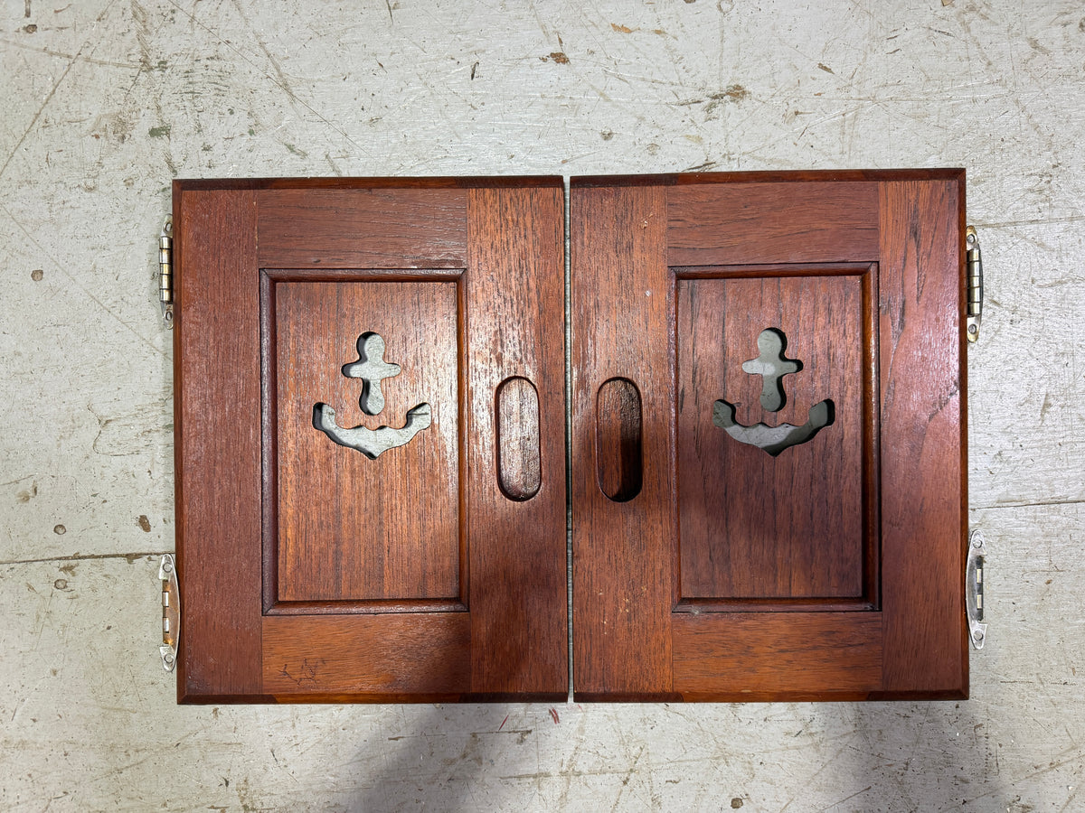 PAIR Catalina 30 Anchor Cut Out Interior Door - ID 11 3/4” Long x 9” Wide - Dark Wood -- #390