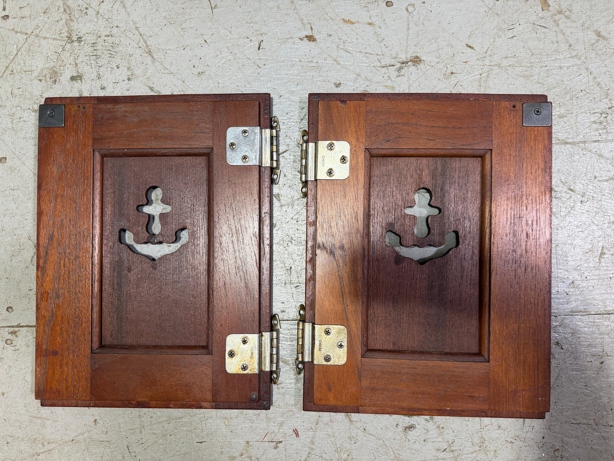 PAIR Catalina 30 Anchor Cut Out Interior Door - ID 11 3/4” Long x 9” Wide - Dark Wood -- #390