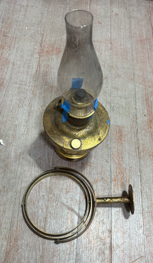 Vintage Brass Oil Lamp - 16.5" Total Height