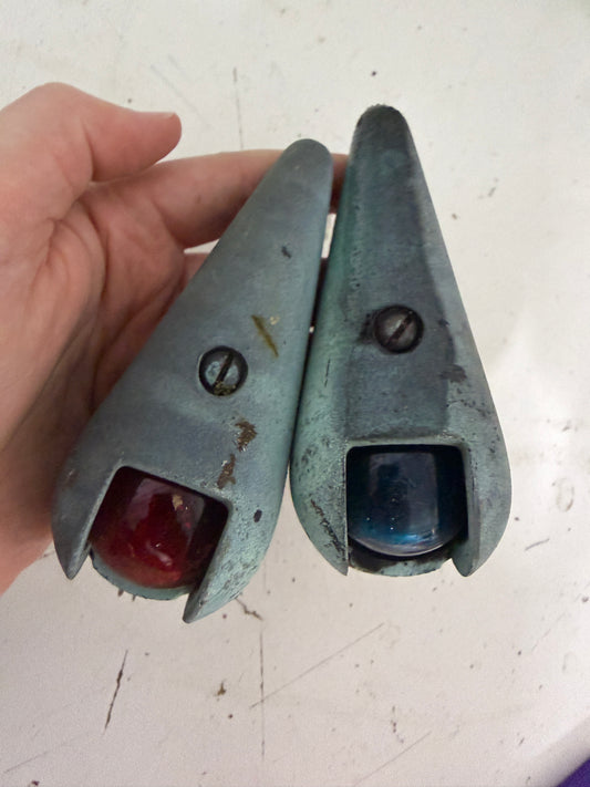 PAIR Vintage Bronze Red/Green Glass Lens Navigation Lights - Sailmaster 22
