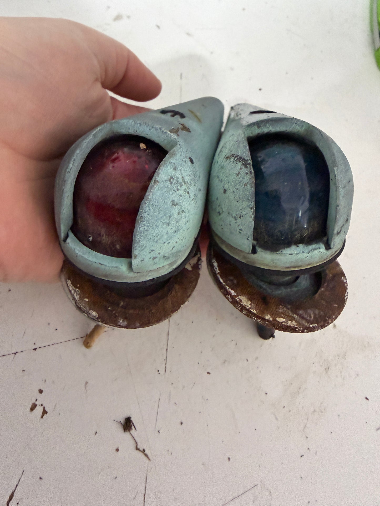 PAIR Vintage Bronze Red/Green Glass Lens Navigation Lights - Sailmaster 22