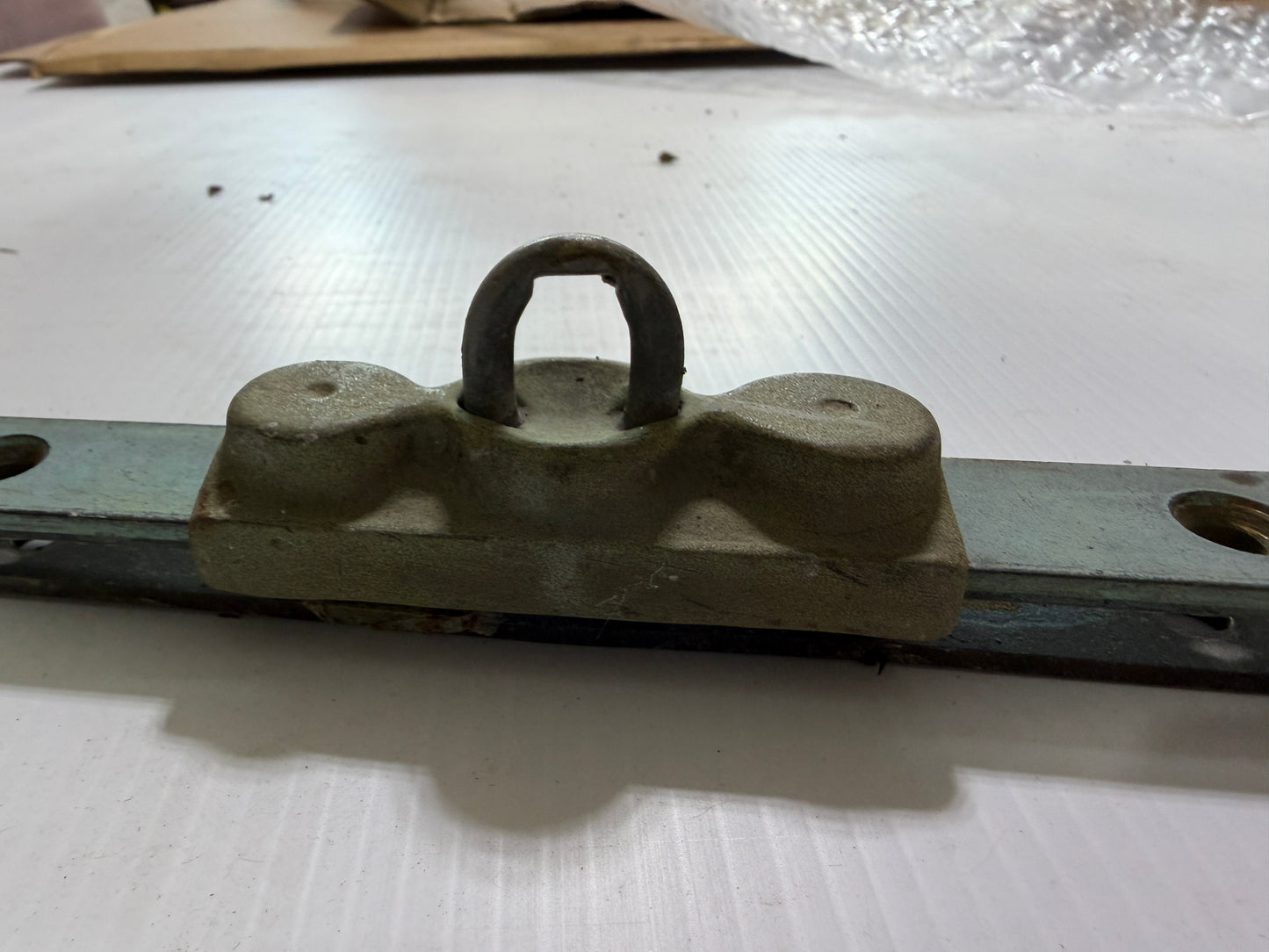 Vintage Solid Bronze 19 1/2" Long x 1" T Track With Ends & Lead Car - Sailmaster 22
