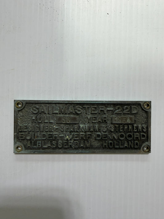 Sailmaster 22D Bronze Builders Plate - Hull #58