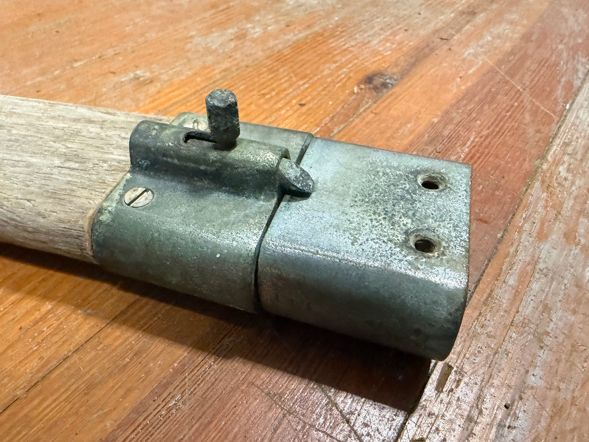 Set Of Locking and Unlocking Bronze Hinges / Latches On Curved Piece of Teak - 23 3/4" Total Length