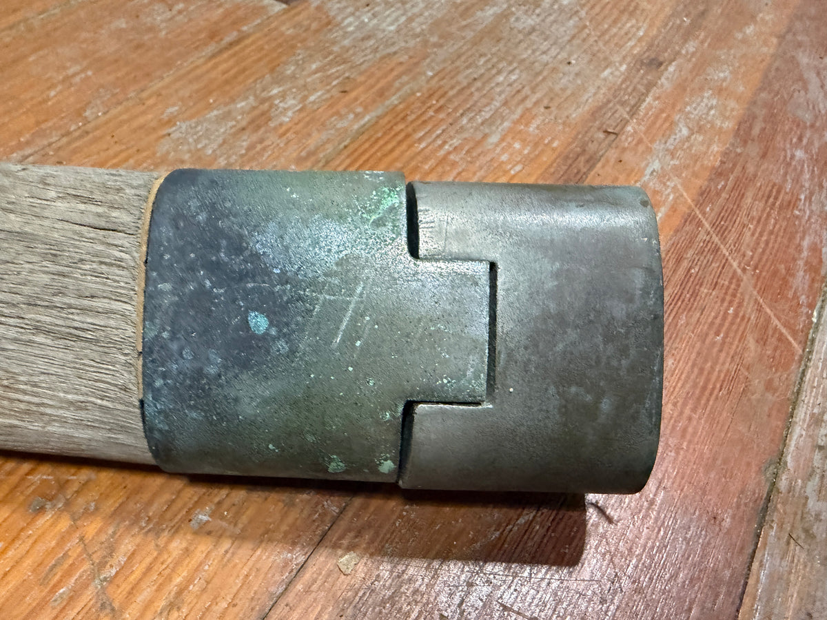 Set Of Locking and Unlocking Bronze Hinges / Latches On Curved Piece of Teak - 23 3/4" Total Length