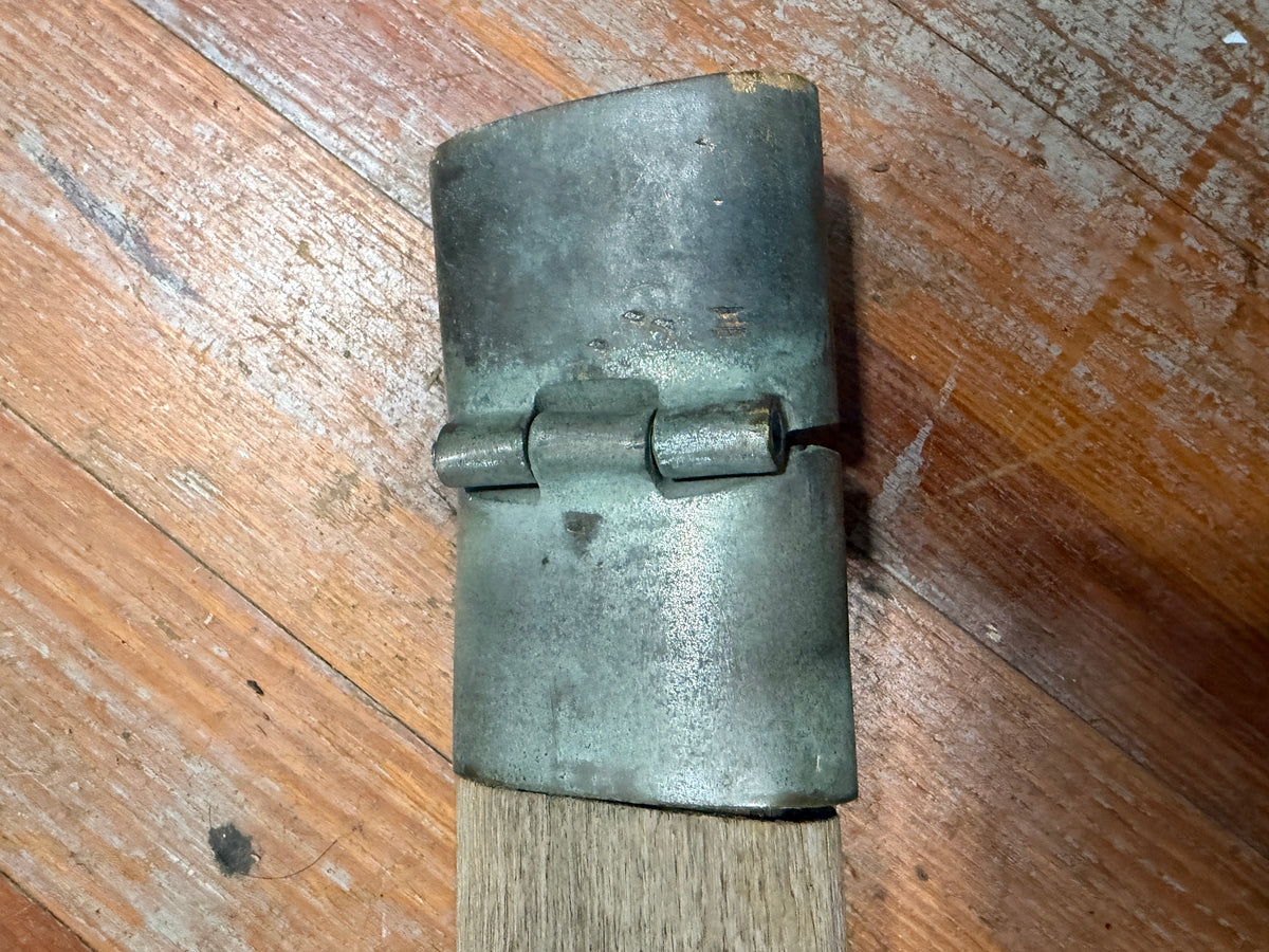 Set Of Locking and Unlocking Bronze Hinges / Latches On Curved Piece of Teak - 23 3/4" Total Length