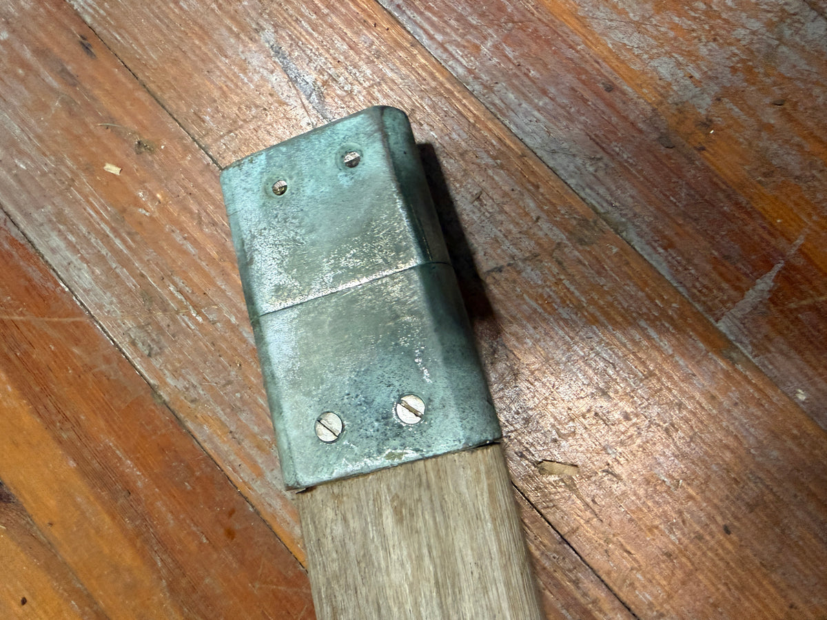 Set Of Locking and Unlocking Bronze Hinges / Latches On Curved Piece of Teak - 23 3/4" Total Length