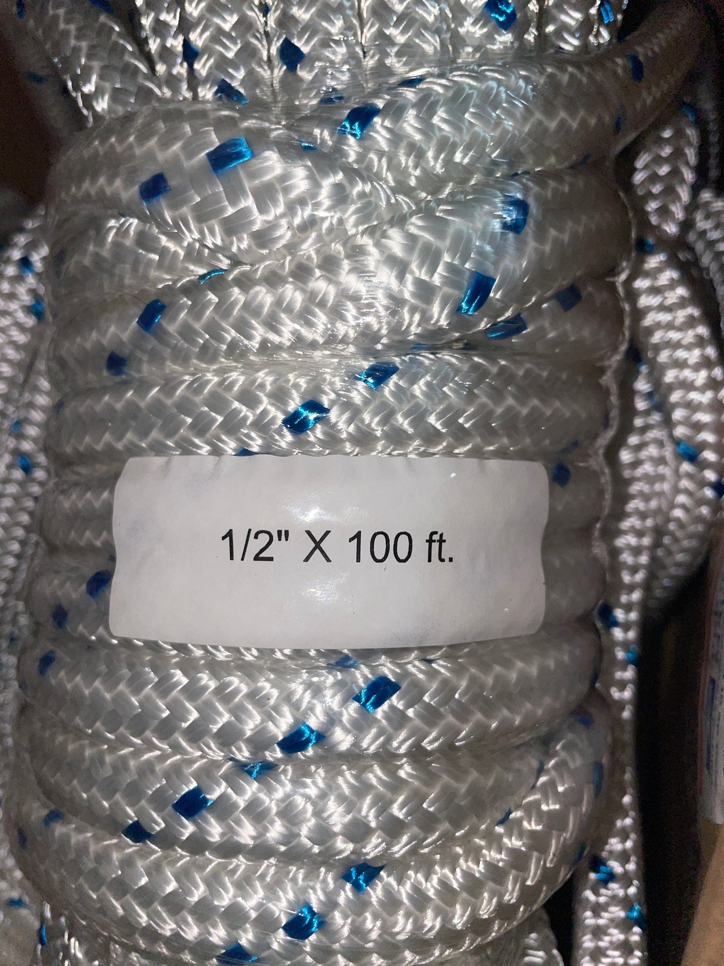 NEW 1/2” x 100’ Double Braided White & Blue Line