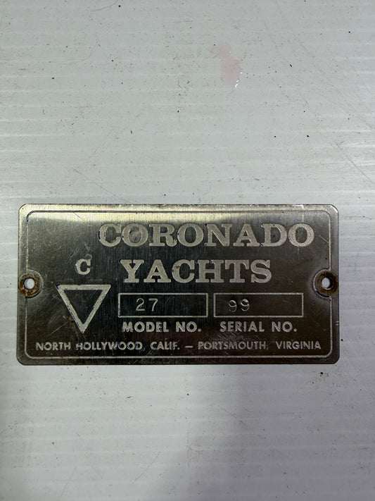 Coronado Yachts Model 27 Serial NO 99 Builders Plate