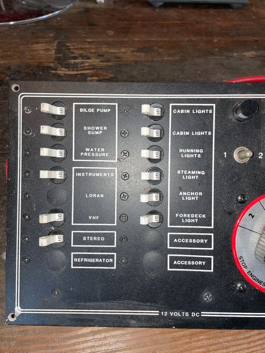 Large 12 Switch 12V DC; 5 Switch 115V AC Electrical Panel