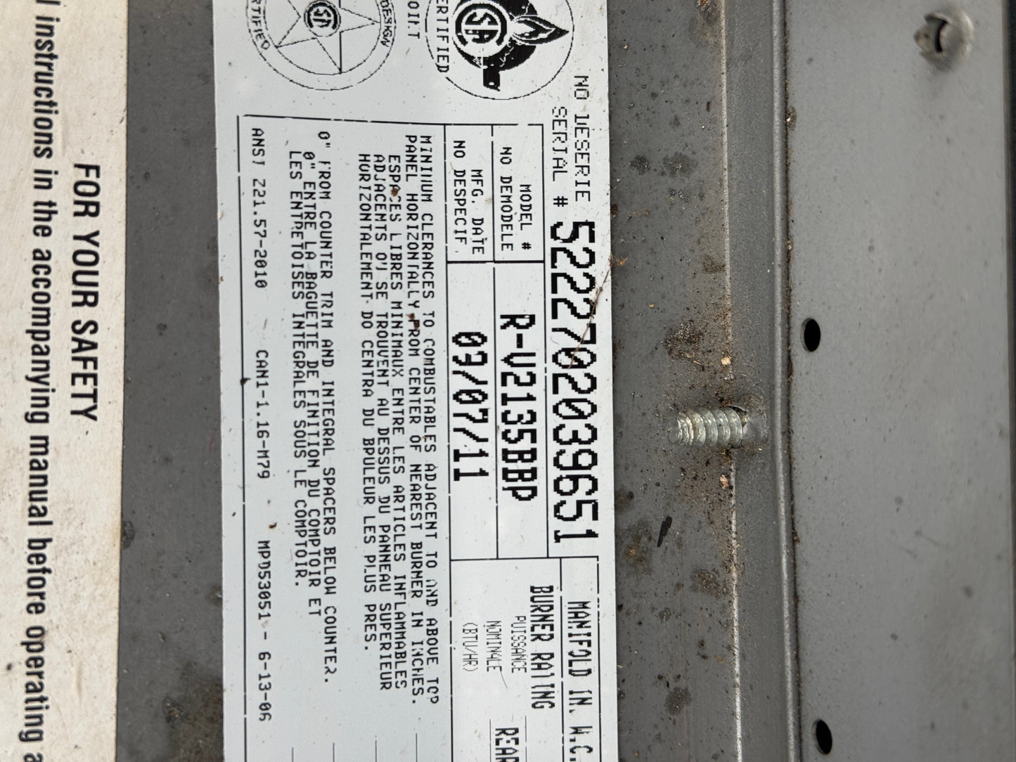 Atwood Stove Model R-V2135BBP