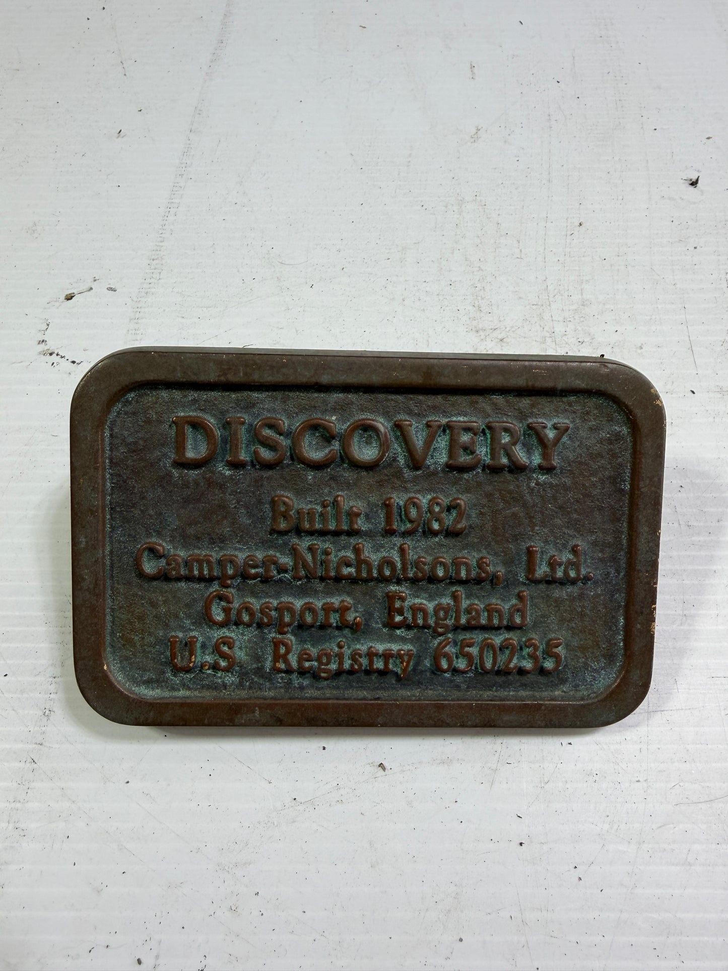 Solid Bronze "Discovery" Builders Plate - Camper Nicholsons Boat