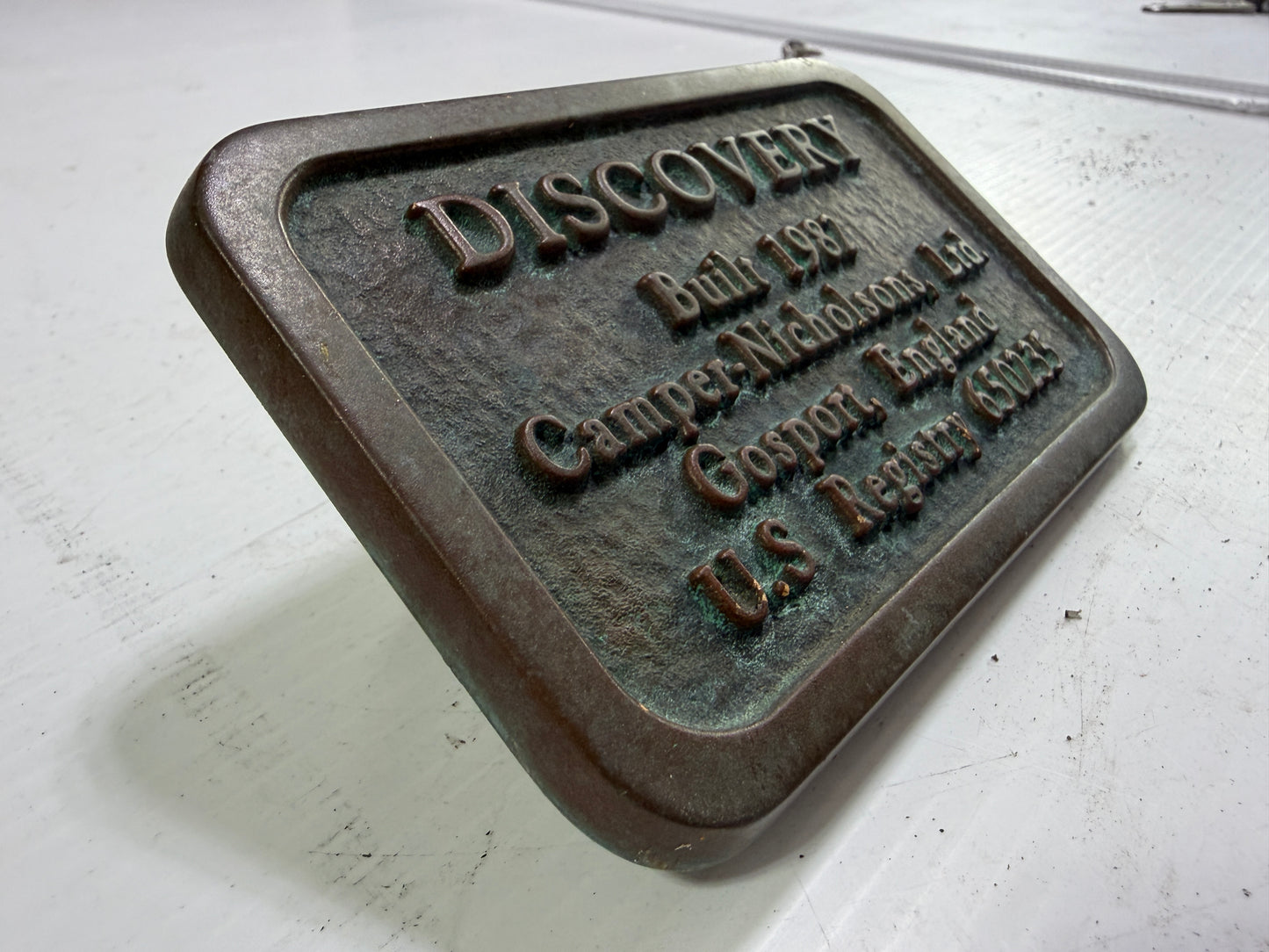 Solid Bronze "Discovery" Builders Plate - Camper Nicholsons Boat