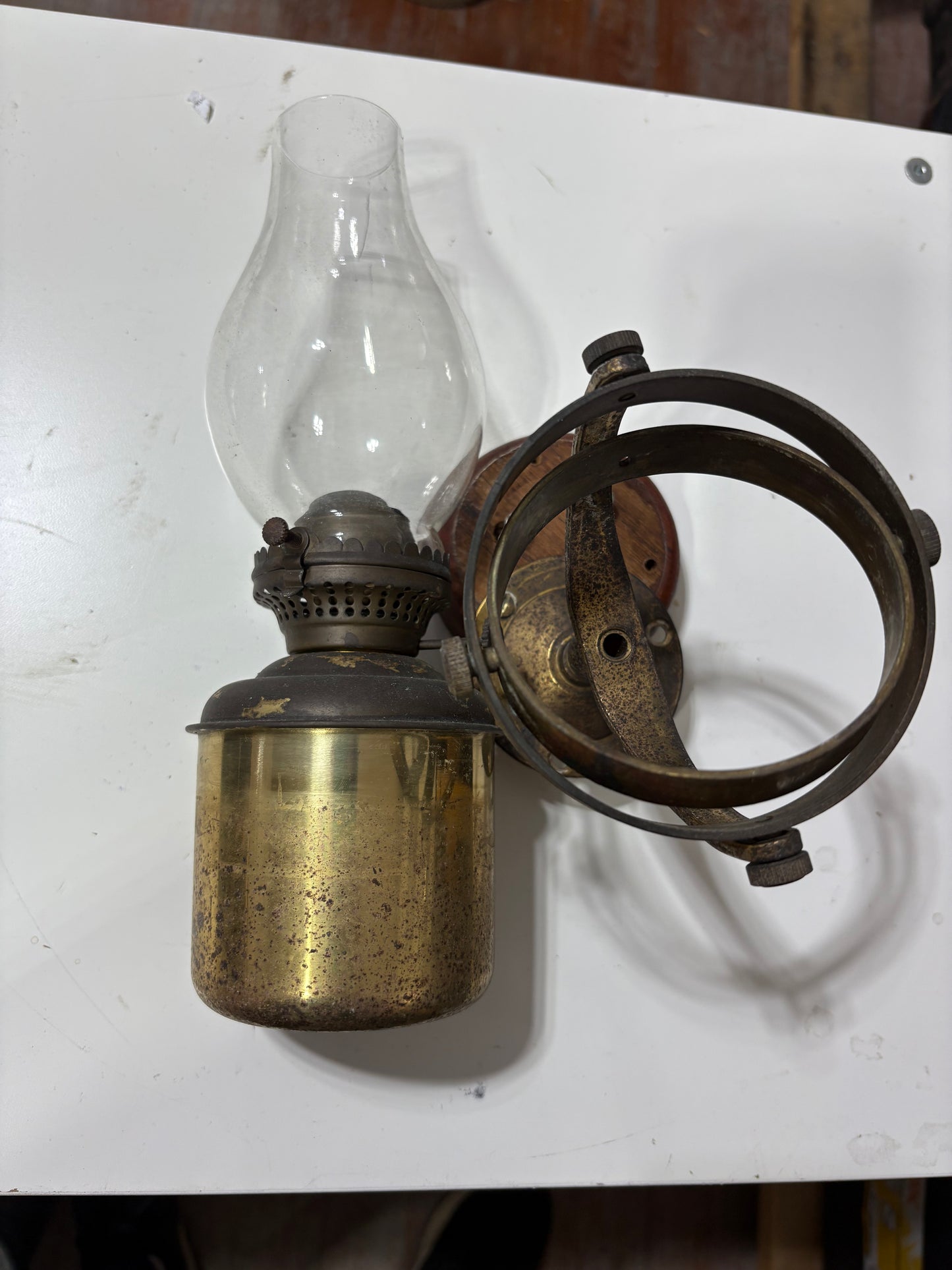 Brass Oil Lamp with base, Gimbal and deflector