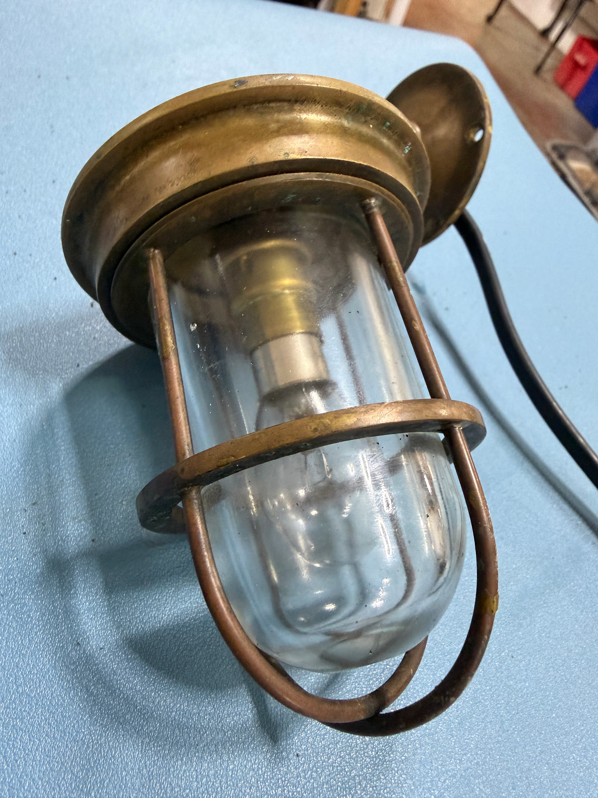 Vintage Bronze Engine Room / Passage Light With Glass Globe - Trintella IV
