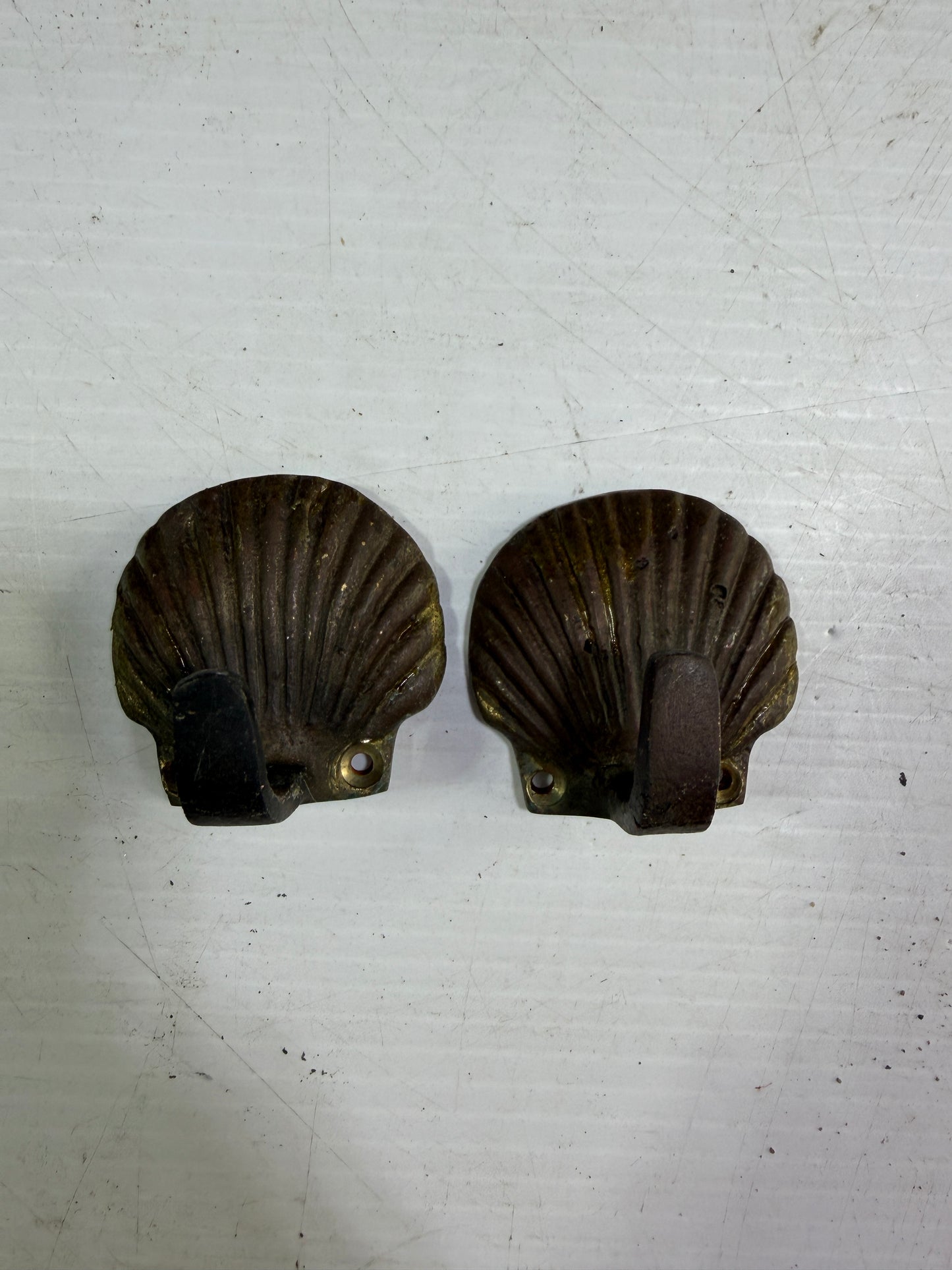 PAIR Brass SeaShell Hooks - Cracking