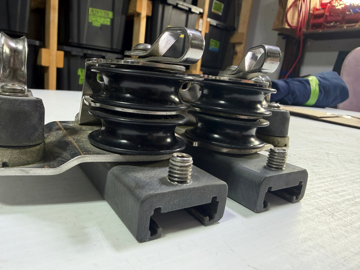 PAIR  1 1/4" Garhauer Adjustable Track Ends - 2" Double Sheaved x 3/8" Line