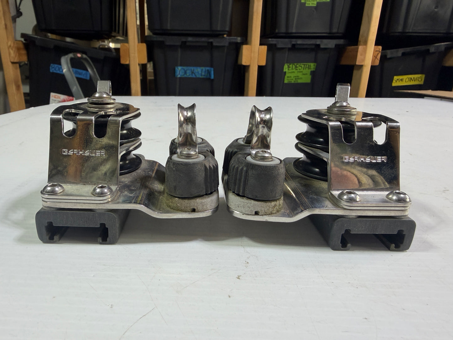 PAIR  1 1/4" Garhauer Adjustable Track Ends - 2" Double Sheaved x 3/8" Line