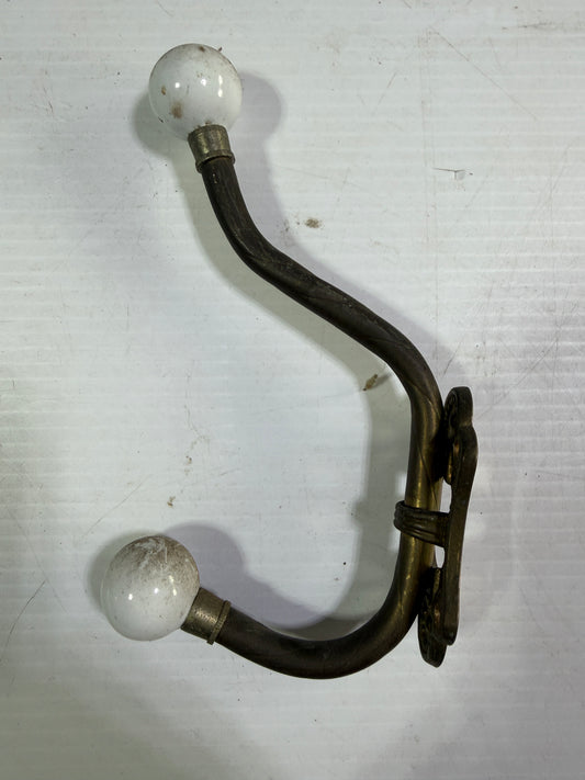 Brass Hook With Porcelain Ends - 6 1/2" Long