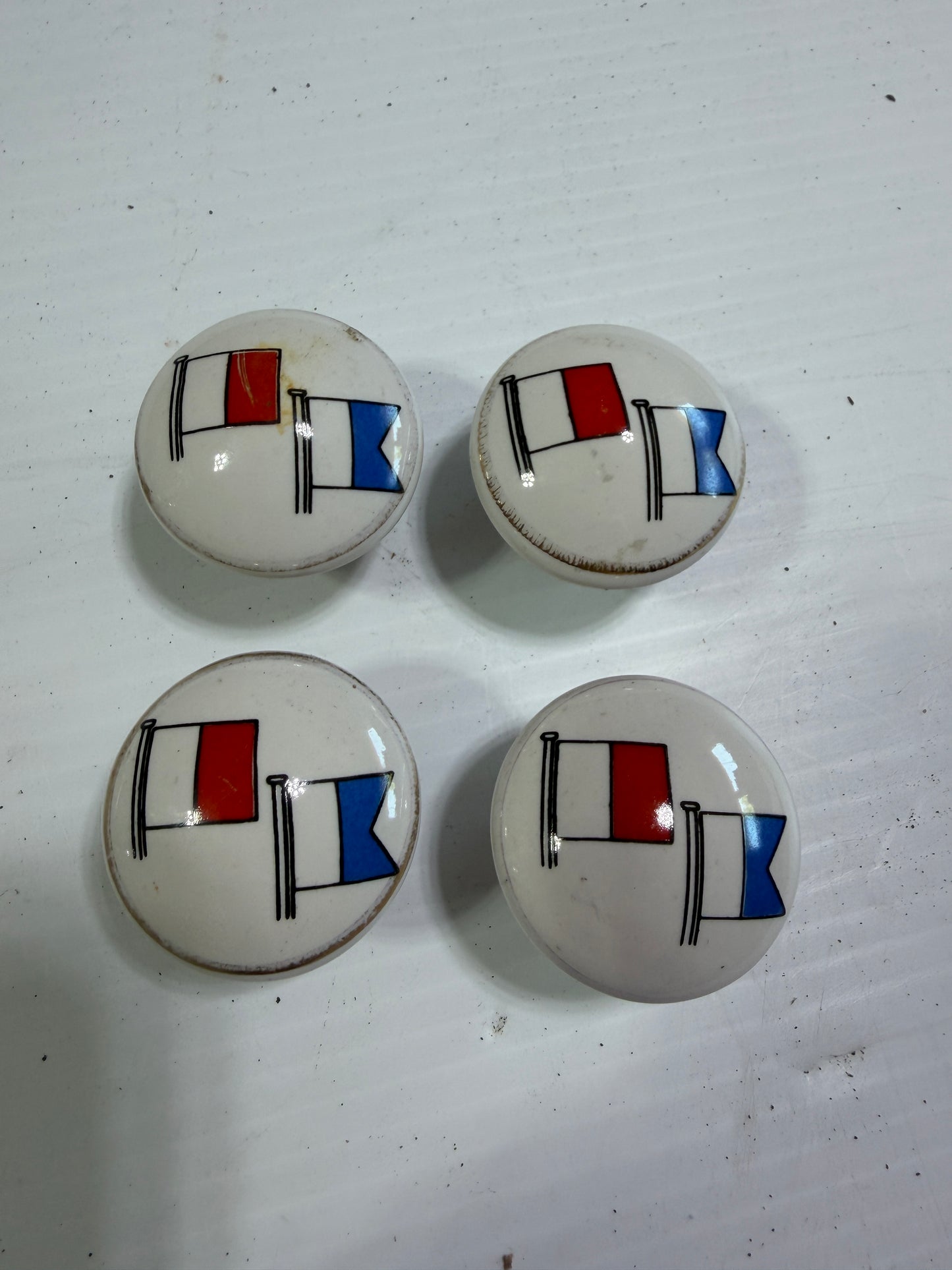 Set of 4 Ceramic Nautical Flag Cabinet Knobs