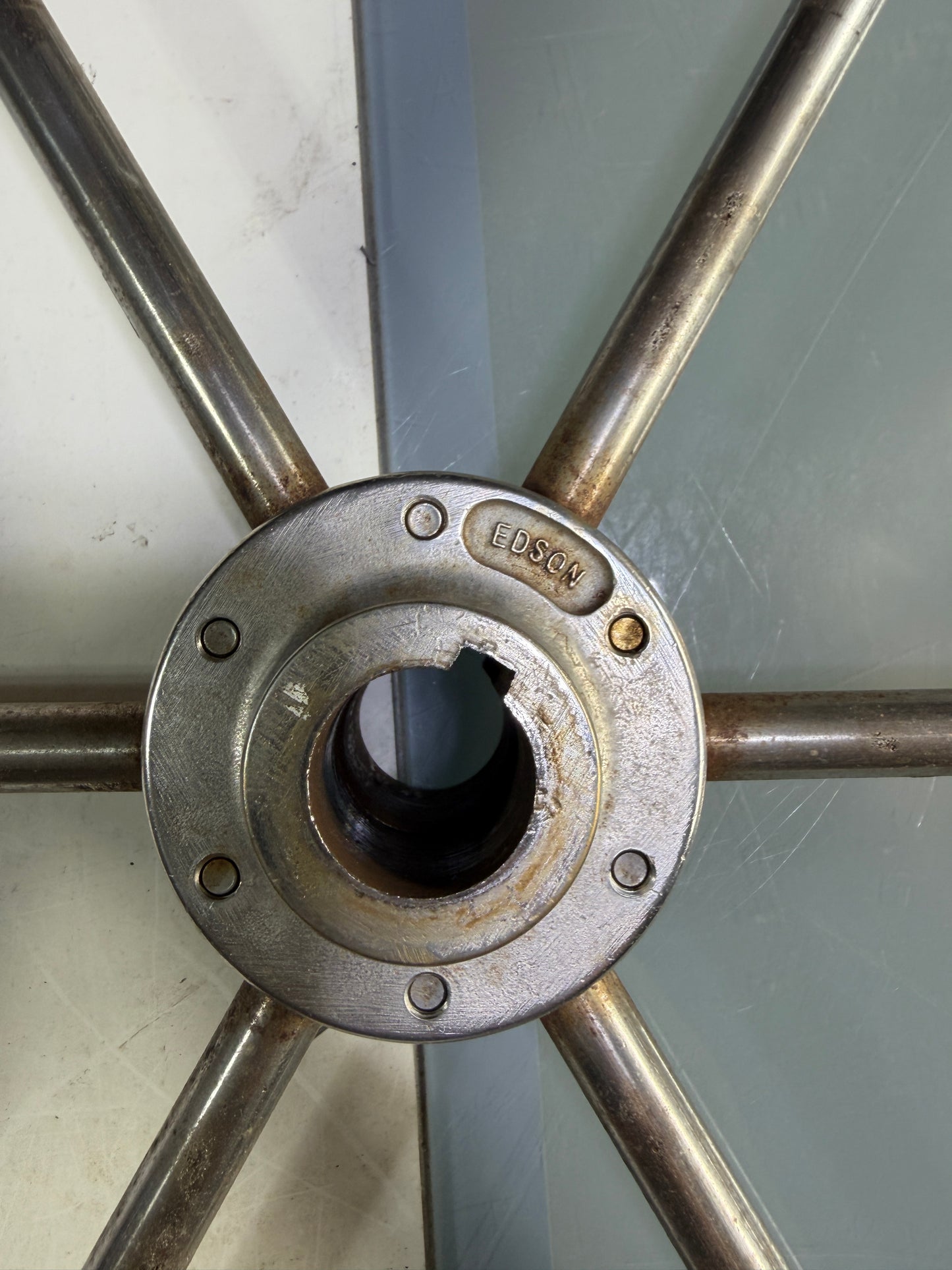 30" Edson Teak and Stainless Wheel - 1" Straight Keyed Shaft