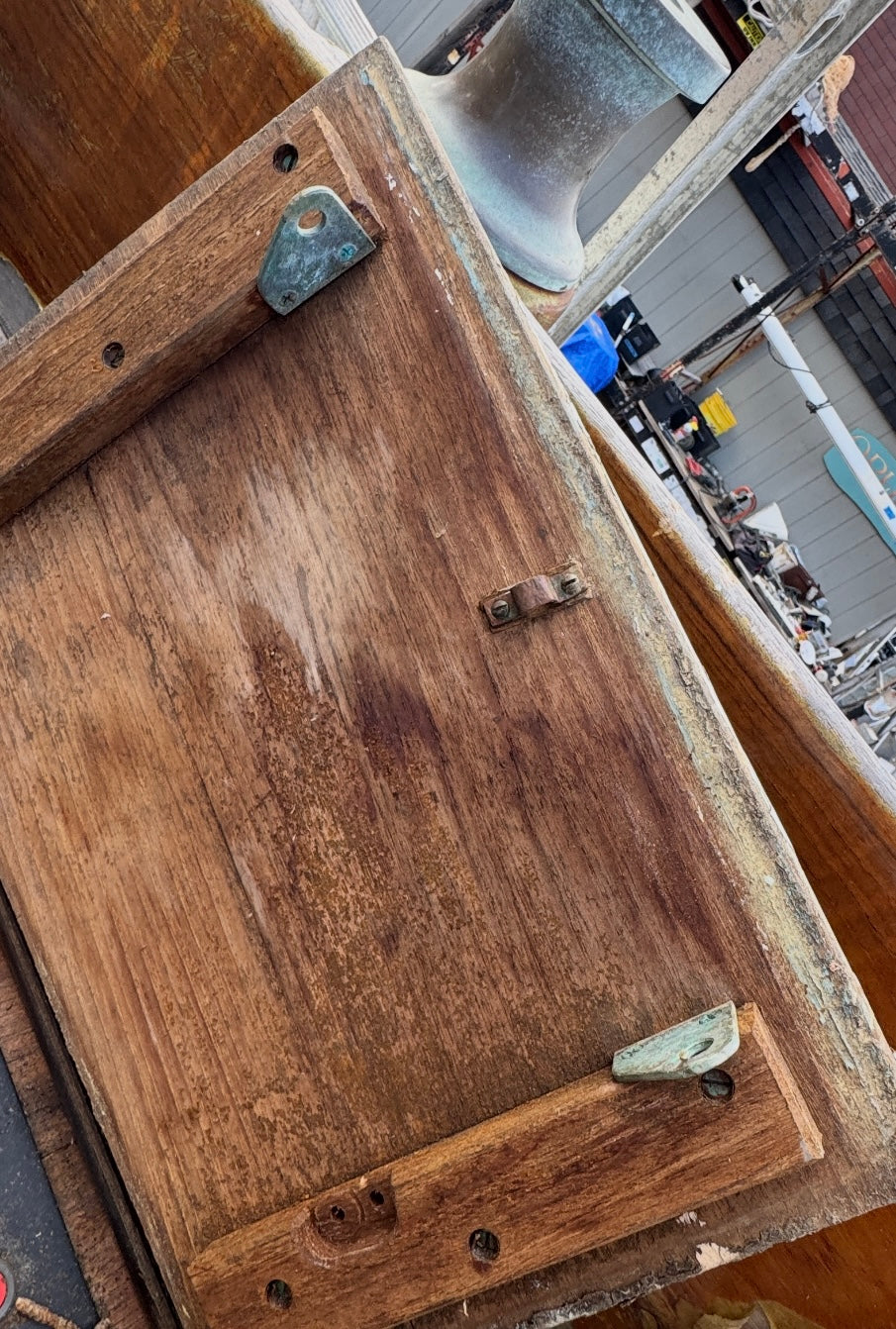 Vintage Bronze Lazarette Sliding Bar Locking System Starboard and Port - Alden Priscilla 1971