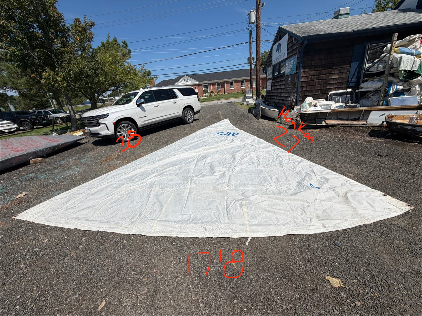 1964 Pearson Triton #1 Genoa Sail - 27' Hank on Leech x 28' Luff x 17'8" Foot