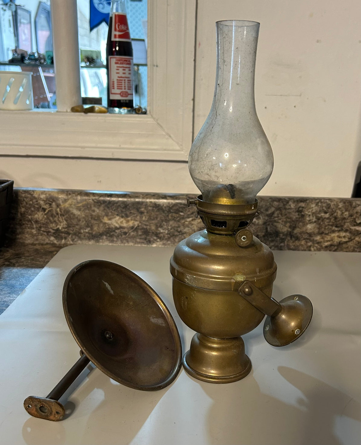 Vintage Brass Oil Lamp with Glass Chimney- 12 3/8”