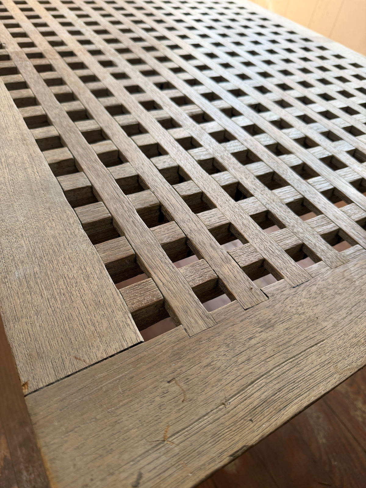 Teak Grated Table - 39 5/8” Length x 28” wWidth x 17” Height 