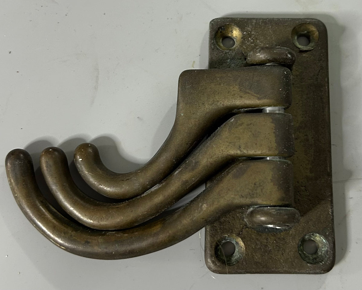 Used Brass Swivel Wall Hook with Three Curved Hooks