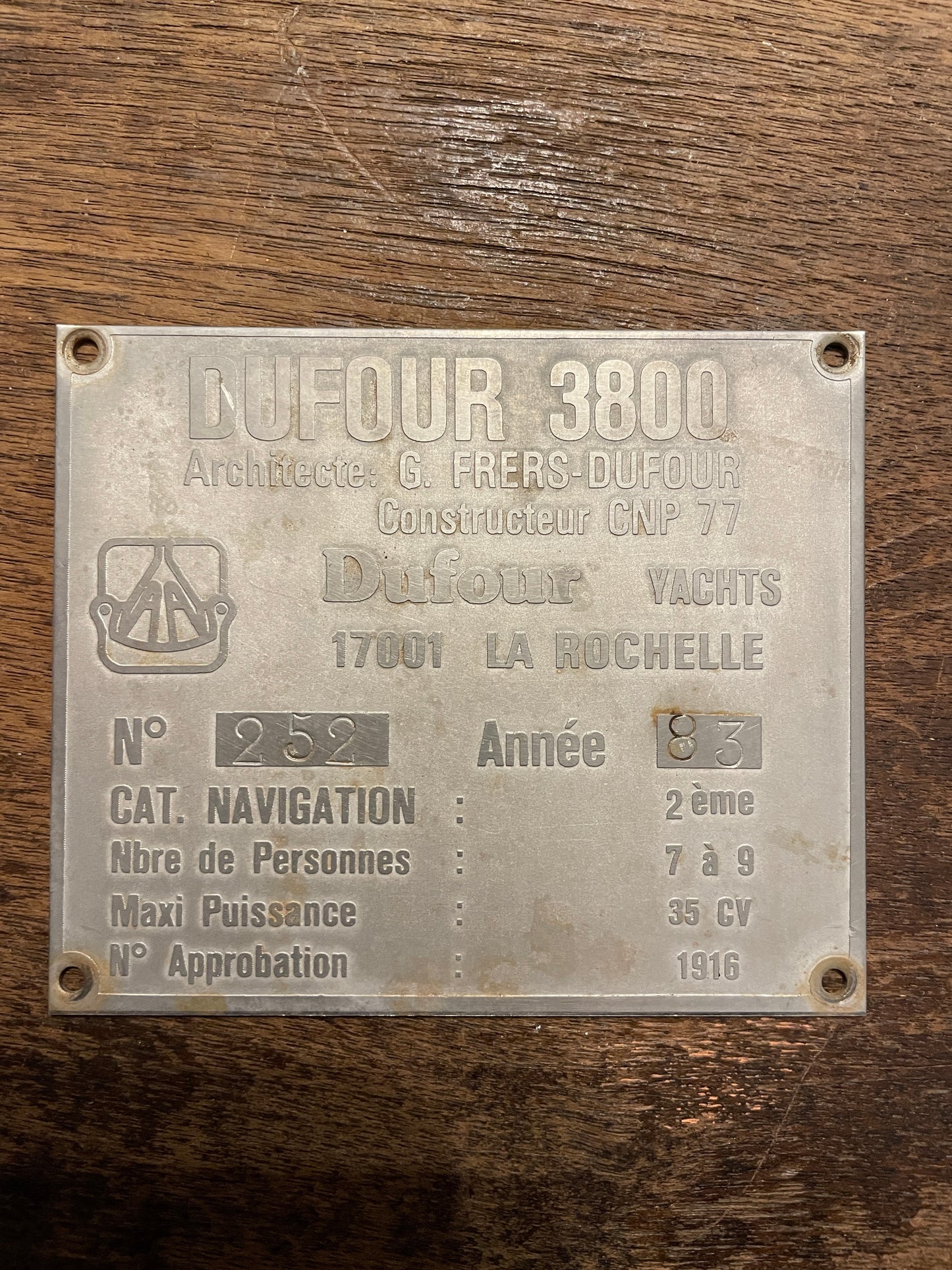 Dufour 3800 Builders Plate